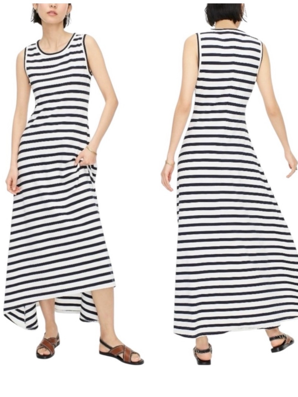 J. Crew Navy and White Striped High-Low Maxi Dress